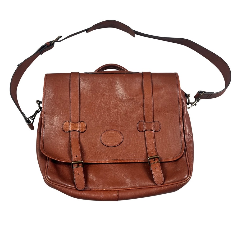 Vintage‎ Eddie Bauer Leather Messenger Bag Cognac Brown Briefcase Satchel Laptop
